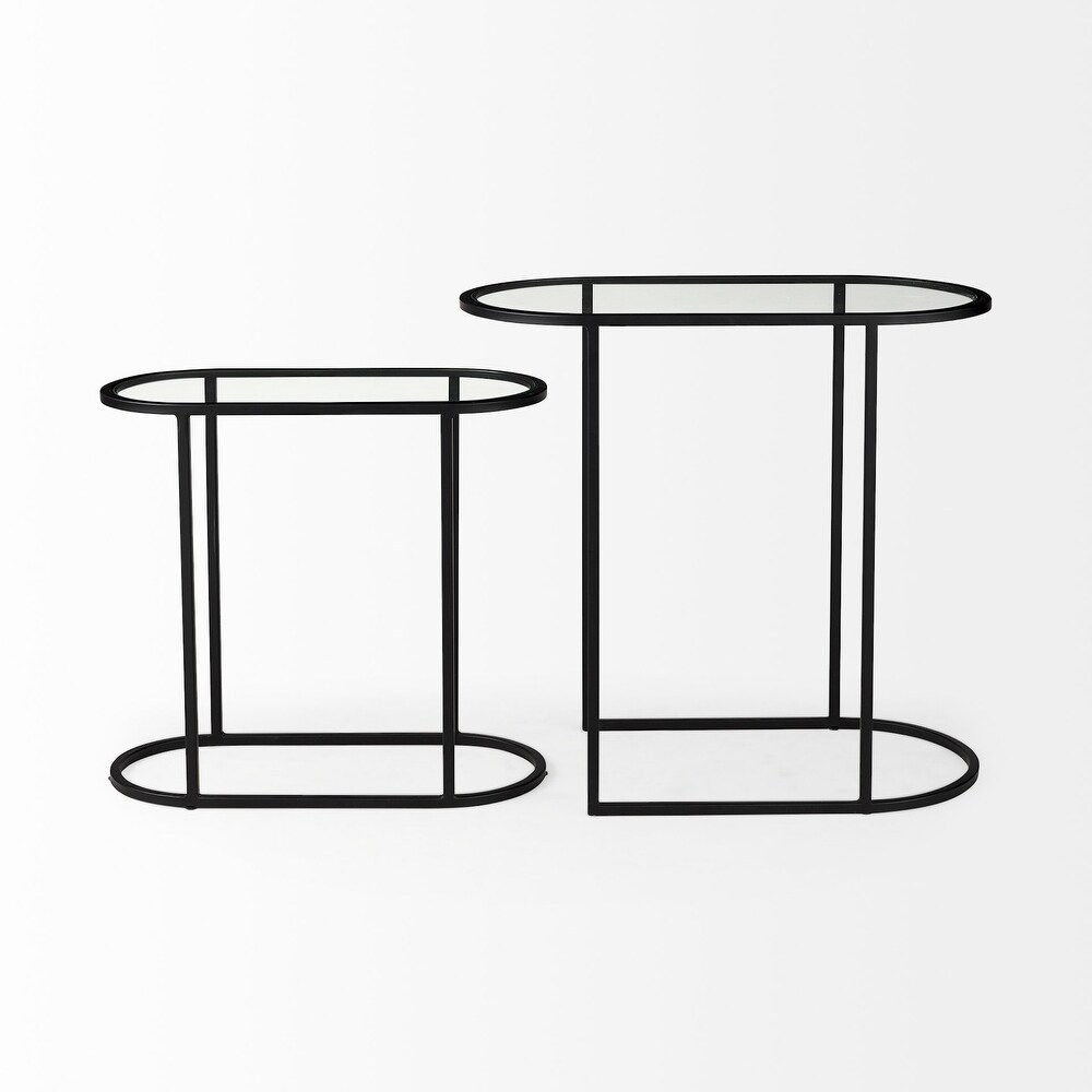 Celine Black Iron   Glass Nesting Accent Tables   24.2L x 12.6W x 22.4H