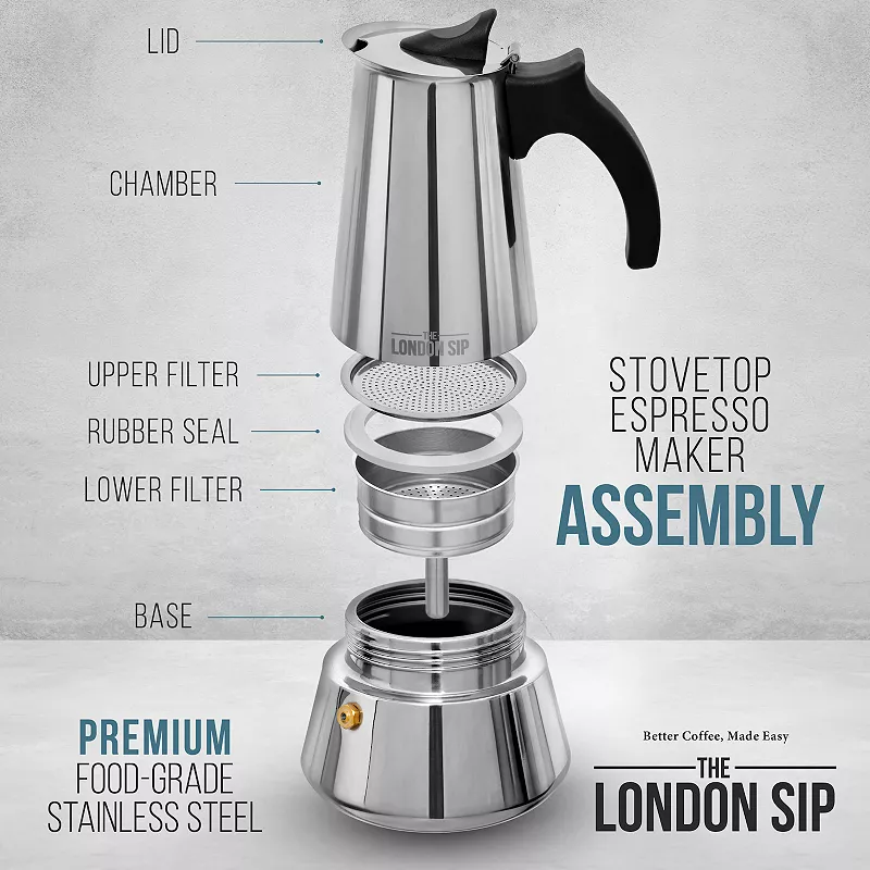 Escali London Sip 6-Cup Stainless Steel Espresso Maker