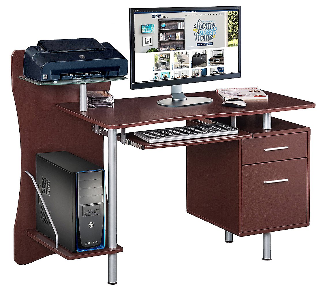 Techni Mobili Stylish Computer Desk with Storage and Glass Shelf