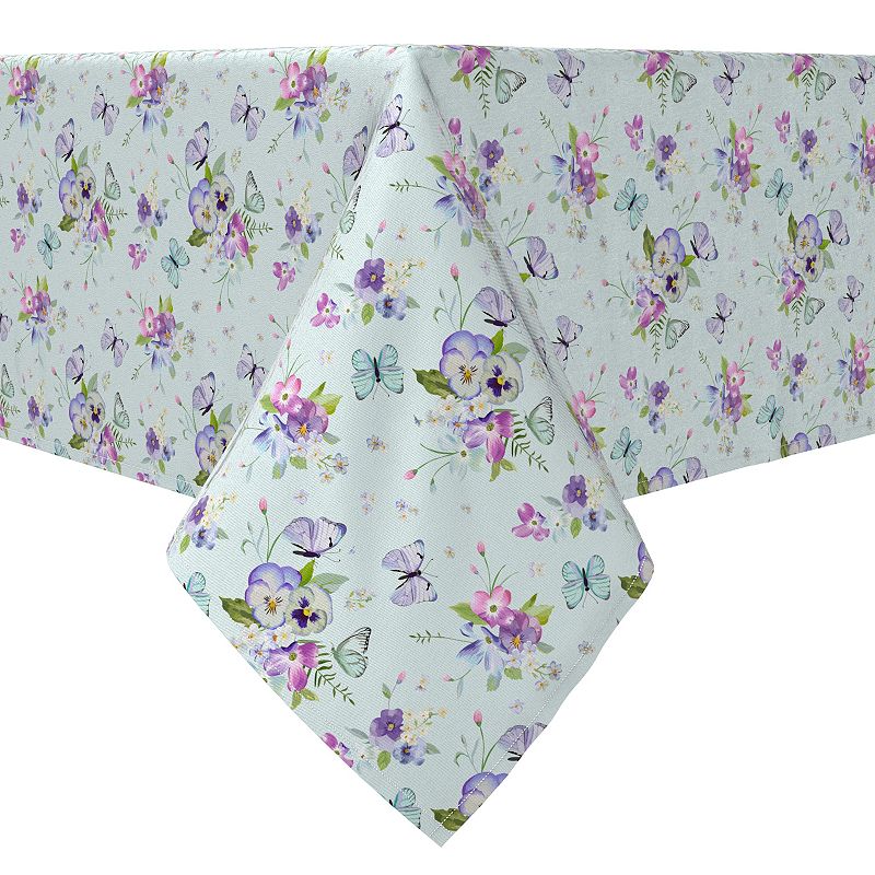 Rectangular Tablecloth， 100% Cotton， Blooming Flowers and Butterflies