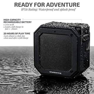 OVENTE 2000 mAh Portable Waterproof Wireless Speaker with TWS Pairing Capability IPX6 Rating and 20-Hours of Playtime Black ZA1200B