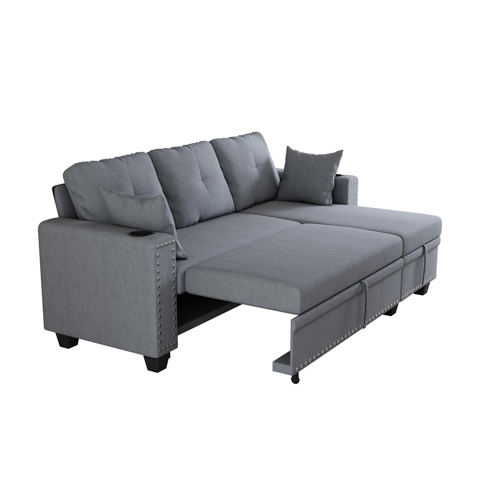 L shaped Sectional Recliner with Pull out Sofa Bed  Chaise Lounge Sofa