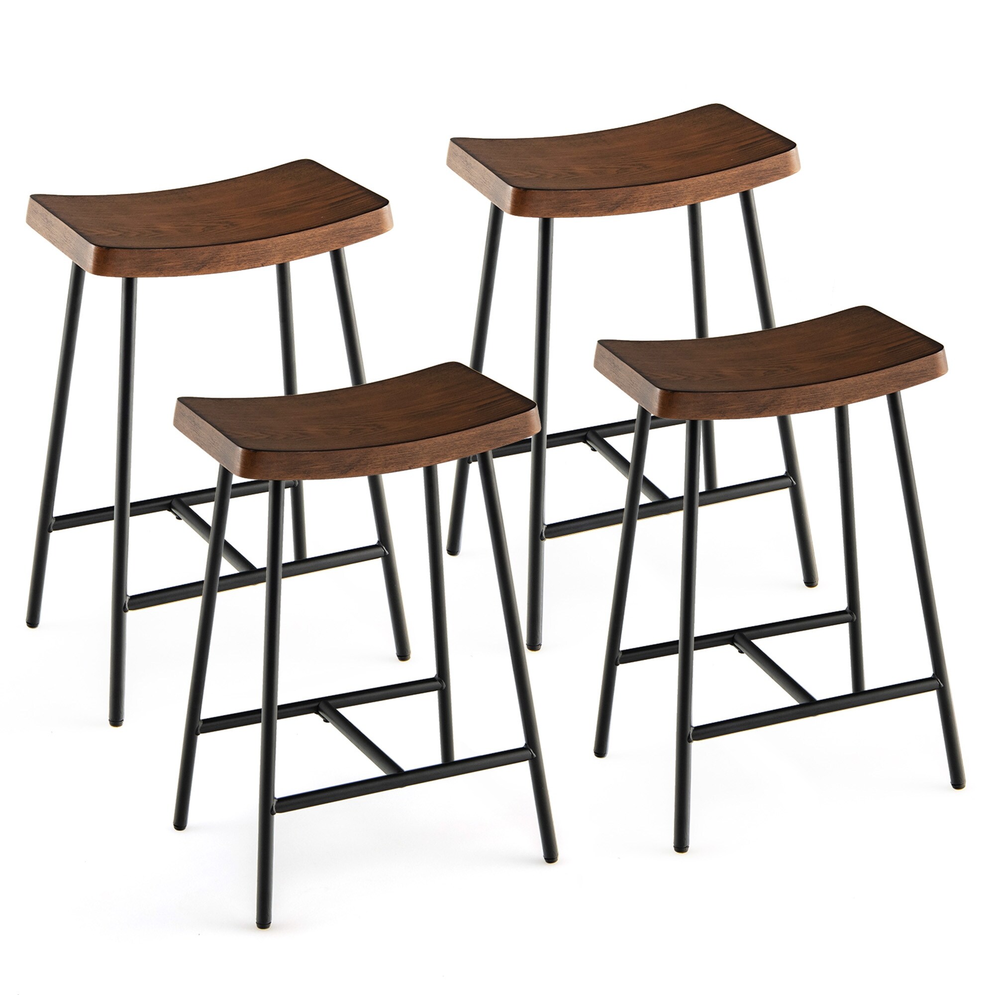 Gymax 4PCS 24'' Industrial Bar Stools Saddle Backless Counter Height