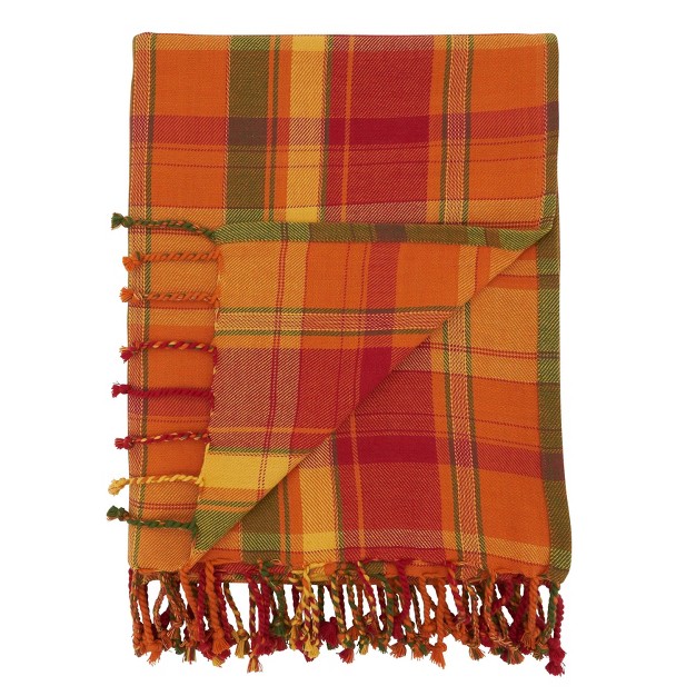 Harvest Plaid Cotton Throw Blanket Orange Saro Lifestyle