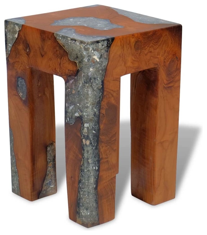 vidaXL Stool Ottoman Foot Rest Foot Stool Side Table Solid Teak Wood and Resin   Rustic   Side Tables And End Tables   by VirVentures  Houzz