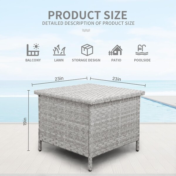 Outdoor PE Wicker Side Table with Storage Patio End Table Resin Rattan Storage Table for Garden Backyard Porch Poolside