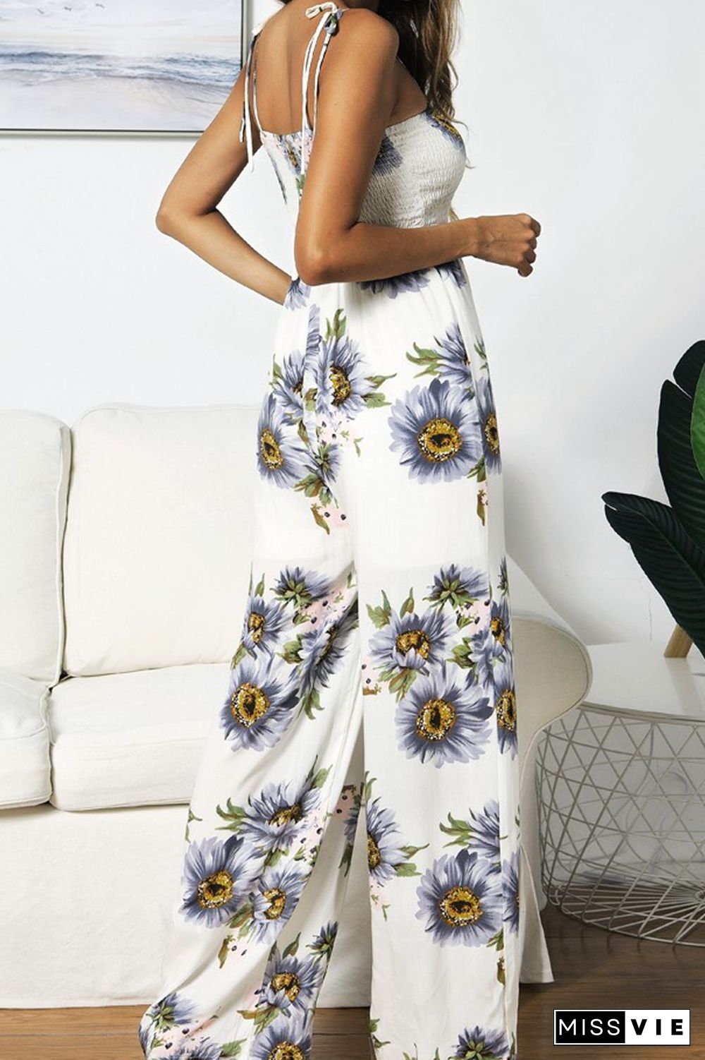 KarliDress Sunflower Print One-piece Jumpsuit P12828