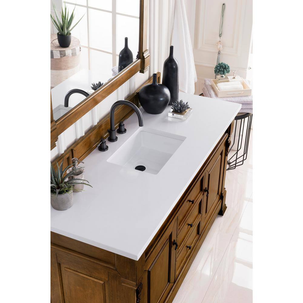 James Martin Vanities Brookfield 60.0 in. W x 23.5 in. D x 34.3 in. H Bathroom Vanity in Country Oak with White Zeus Quartz Top 147-114-5371-3WZ