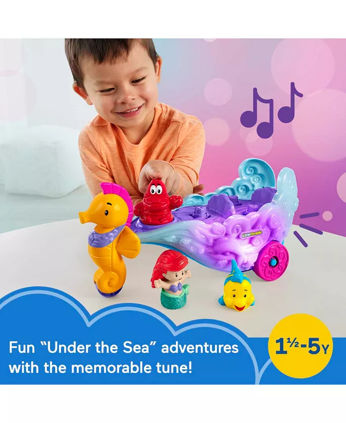 Fisher Price  Little People Disney Princess Ariel and Flounder Toddler Toys  Carriage with Music and Lights