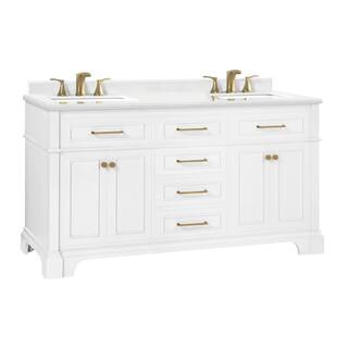 Home Decorators Collection Melpark 60 in. W x 22 in. D x 34.5 in. H Bath Vanity in White with White Cultured Marble Top Melpark 60W