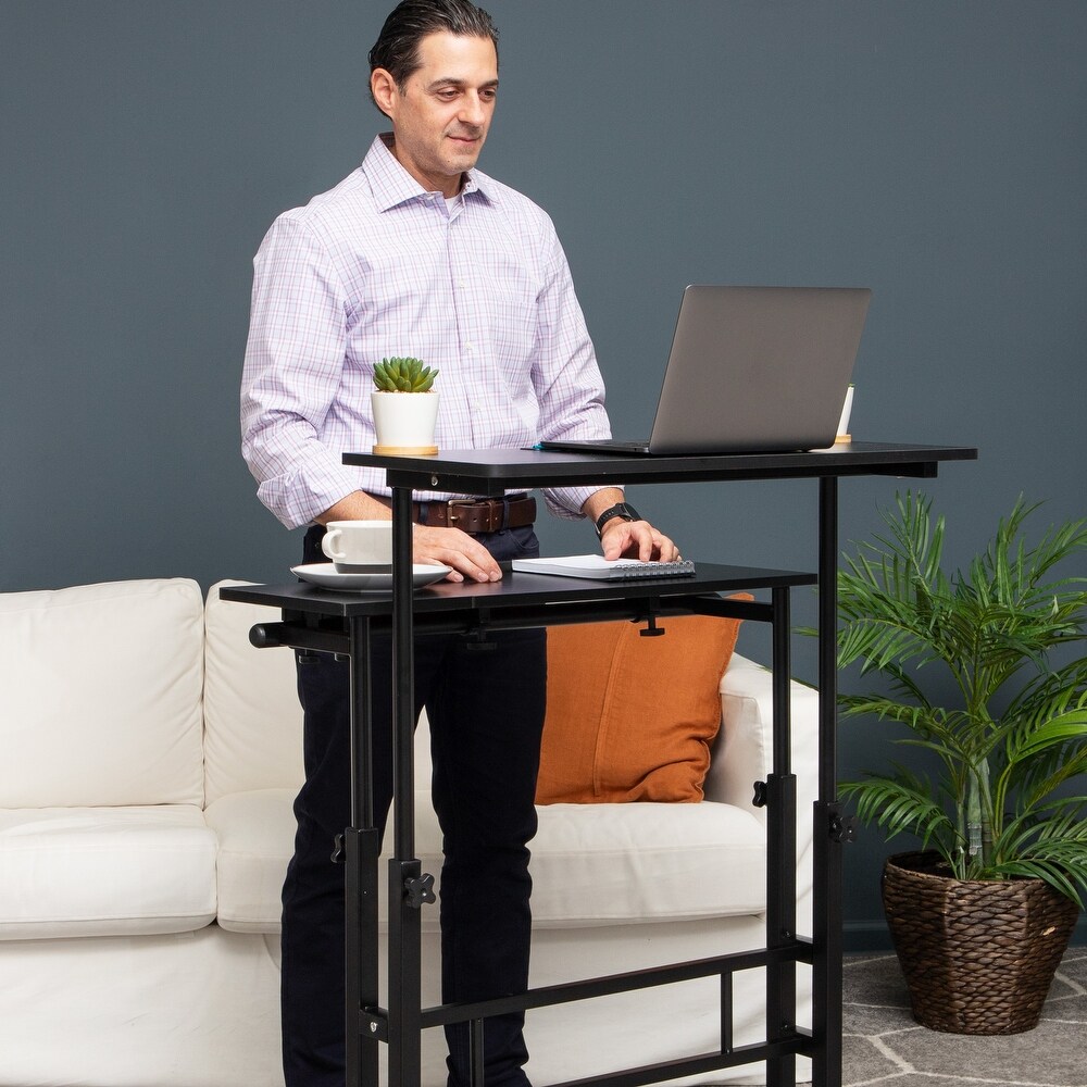 Mind Reader Woodland Collection  Mobile Sit/Stand Desk  Height Adjustable  Tiltable  Lockable Casters