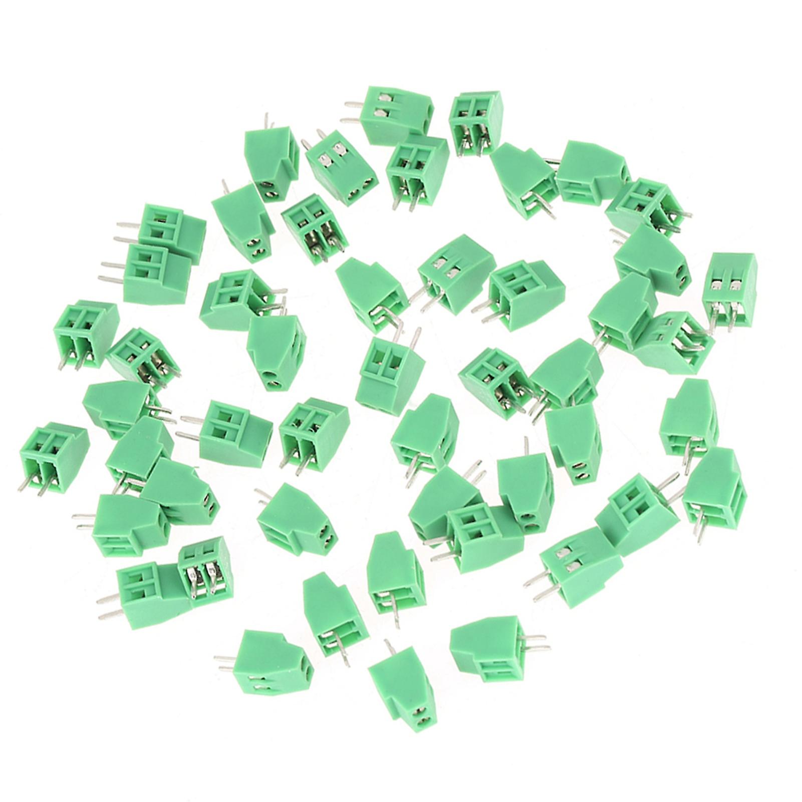 50pcs/set 2 Pin 2.54mm Pitch Green Pcb Universal Screw Terminal Block Connector