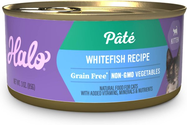 Halo Whitefish Recipe with Real Whole Whitefish Pate Grain-Free Wet Kitten Food， 3-oz， case of 12