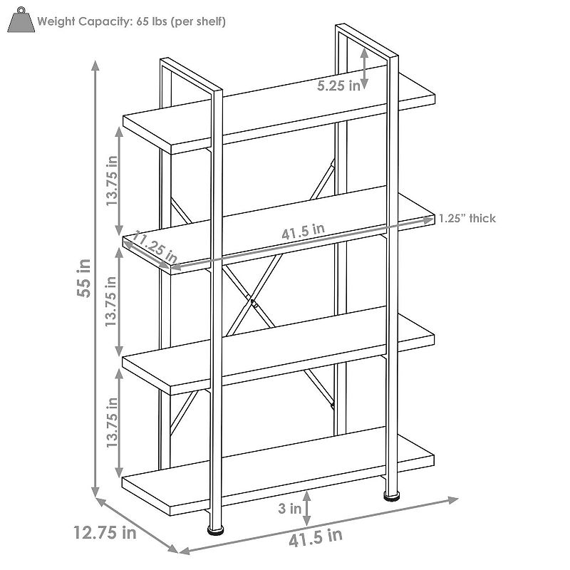 Sunnydaze 4-tier Bookshelf With Wood Veneer Shelves