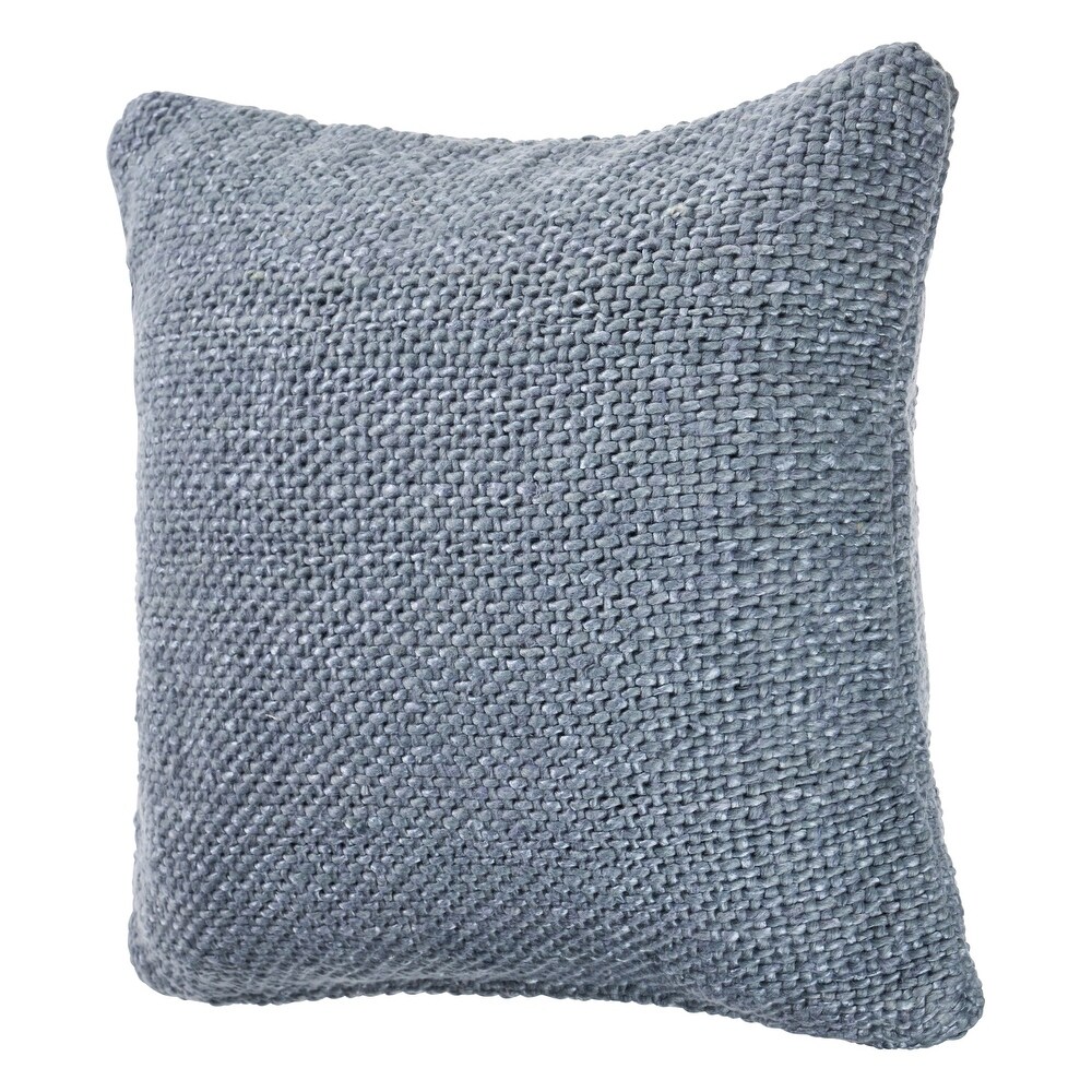 LR Home Frost Blue Woven Cotton and Linen Throw Pillow