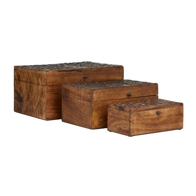 Set Of 3 Rustic Carved Mango Wood Boxes Olivia amp May