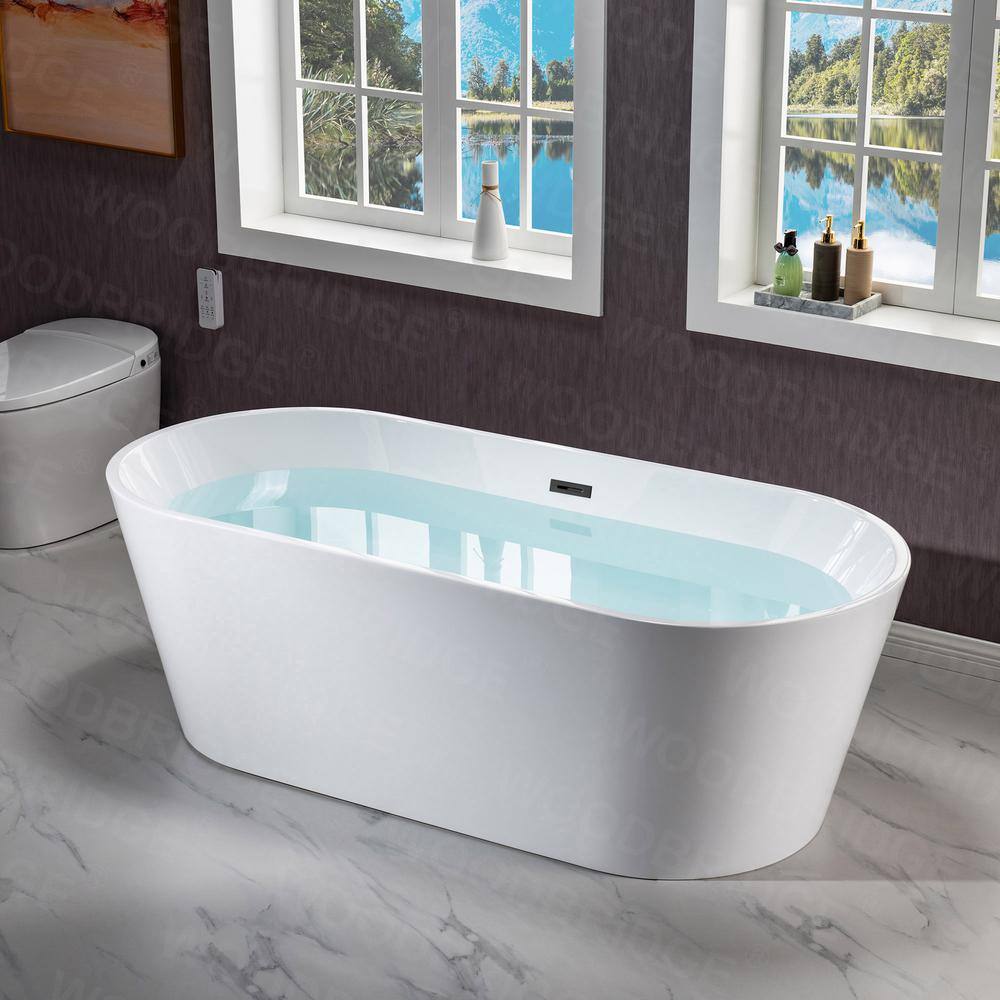 WOODBRIDGE Kearny 71 in. Acrylic FlatBottom Double Ended Bathtub with Matte Black Overflow and Drain Included in White HBT5828