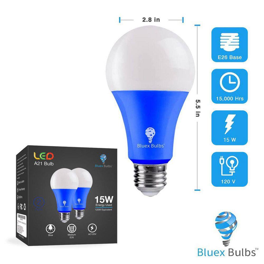 BLUEX BULBS 120-Watt Equivalent A21 Decorative IndoorOutdoor LED Light Bulb in Blue (2-Pack) COLOR-BLUE-A21