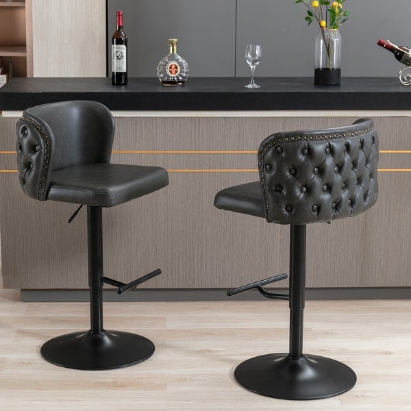 Modern PU Upholstered Swivel Bar Stools with Tufted Back， Set of 2