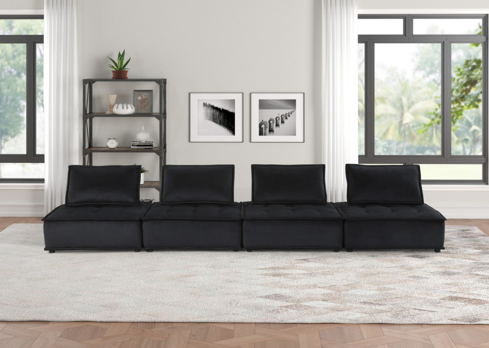 Anna Velvet 4 Piece Sectional Sofa   Transitional   Sectional Sofas   by Lilola Home  Houzz