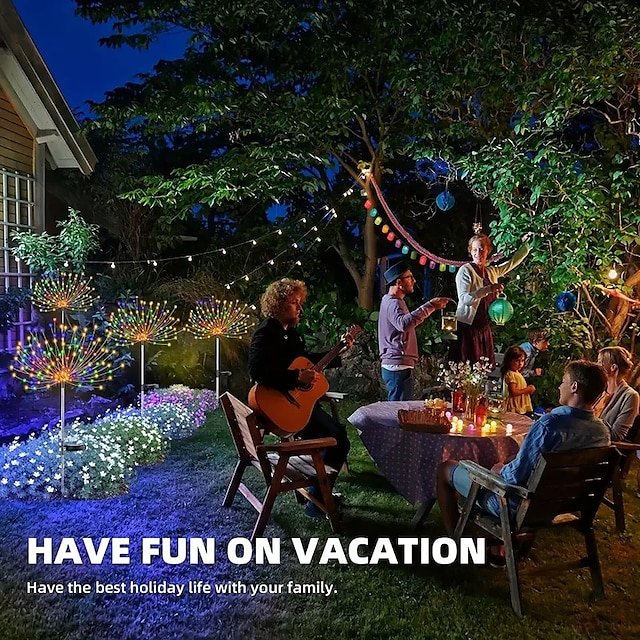 Fireworks Solar Lights Outdoor Pathway Lights Solar Powered Starburst Fairy Lights Waterproof 8 Lighting Modes with Remote Control For Patio Decorative Landscape 90/120/150/180/200 LEDs