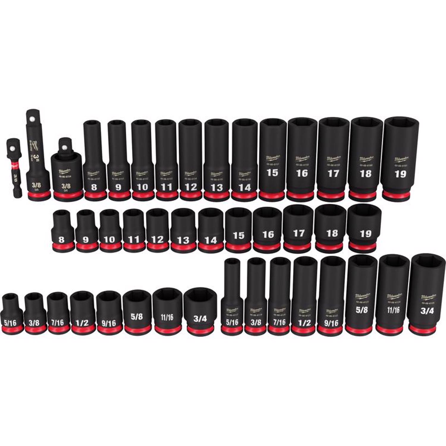 MW Shockwave 3/8 in. drive Metric/SAE 6 Point Standard/Deep Impact Socket Set 43 pc