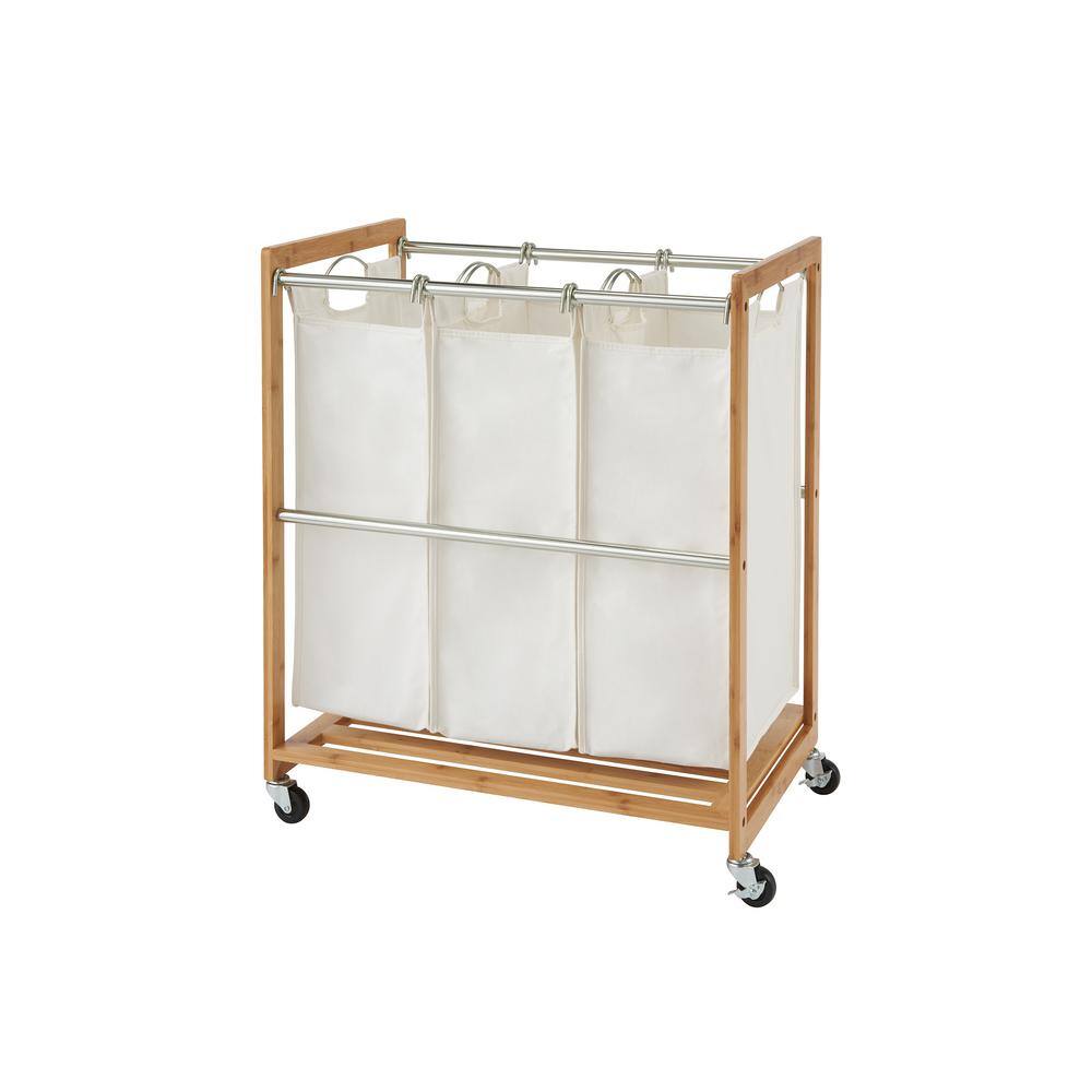 TRINITY EcoStorage 3-Bag Rolling Bamboo Laundry Cart TBFZ-2102