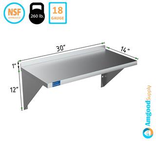 AMGOOD 14 in. W x 30 in. D Stainless Steel Wall Shelf Square Edge. Kitchen Restaurant Garage Laundry Decorative Wall Shelf AMG WS-SQ-1430