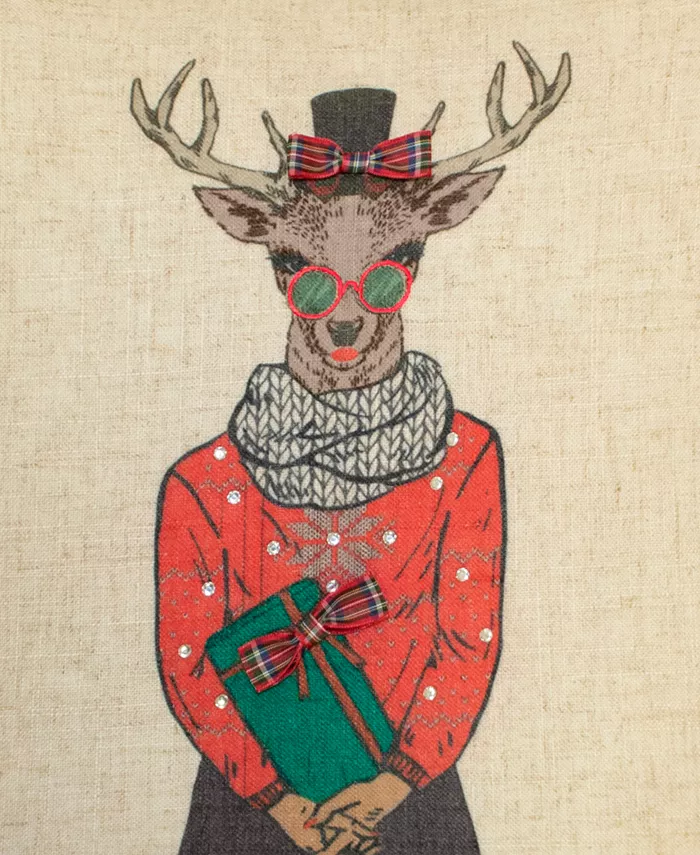 Edie@Home Holiday Christmas Plaid Reindeer Girlfriend Decorative Pillow， 18 x 18