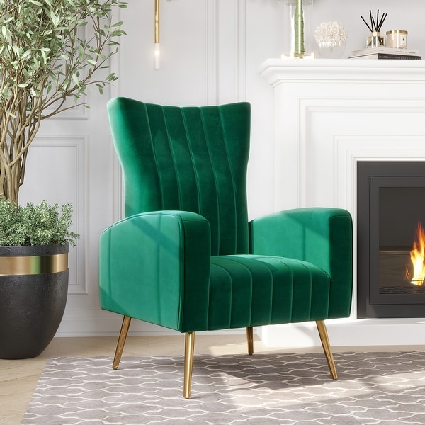 BELLEZE Kinsley Velvet Wingback Arm Chair w/ Metal Legs， 6 Colors - 26.97