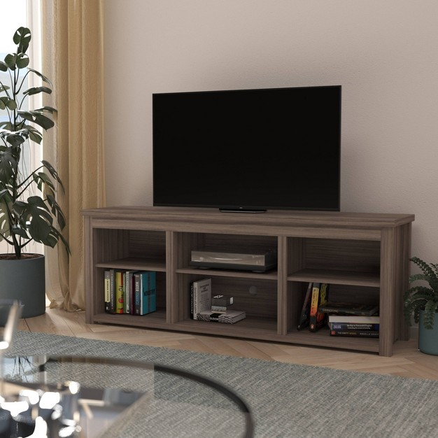 6 Cubby Tv Stand For Tvs Up To 80 quot Gray Wash Oak Merrick Lane