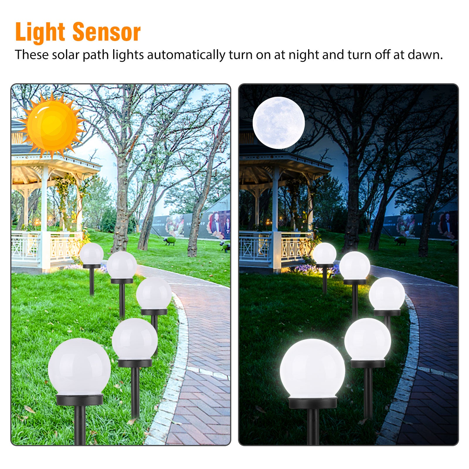 4pcs Outdoor Solar Lights Ball Lamp, TSV IP55 Waterproof LED Path Light with Auto On/Off Light Sensor, Solar Landscape Lighting for Yard Patio Walkway Pathway Garden, White