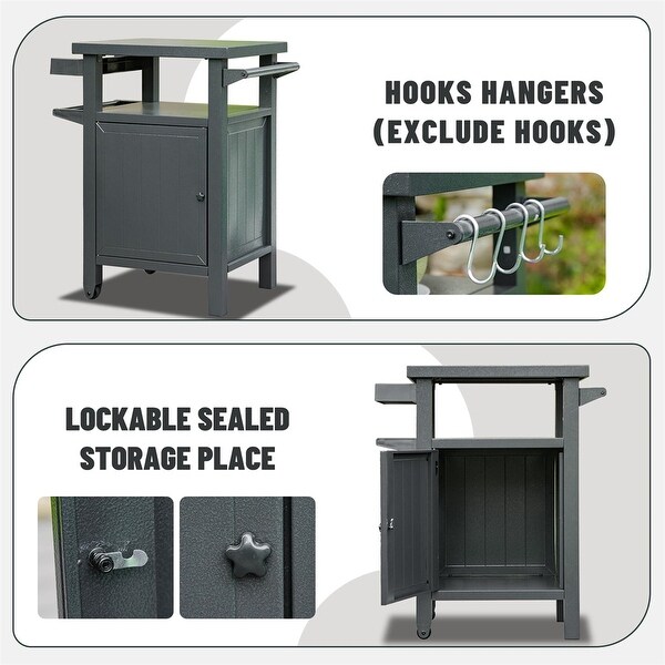 Grill Carts Outdoor w/ Storage and Wheels，Whole Metal Portable Table