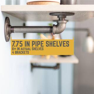 PIPE DECOR 12 in. Black Pipe 7.75 in D x 2.5 in. H Wall Mounted Double Flange Shelf Bracket Kit (4-Pack) 365 PD12X6MBRKT