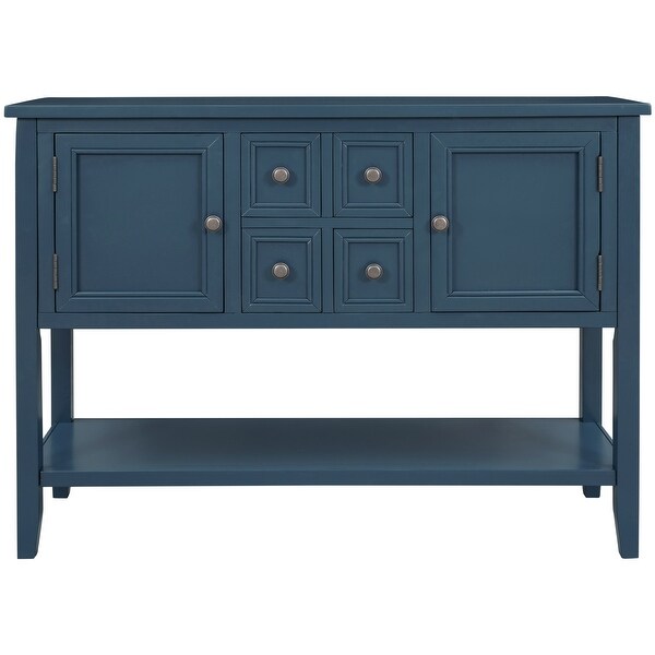 Retro 4-drawer Buffet Sideboard Console Table with Bottom Shelf