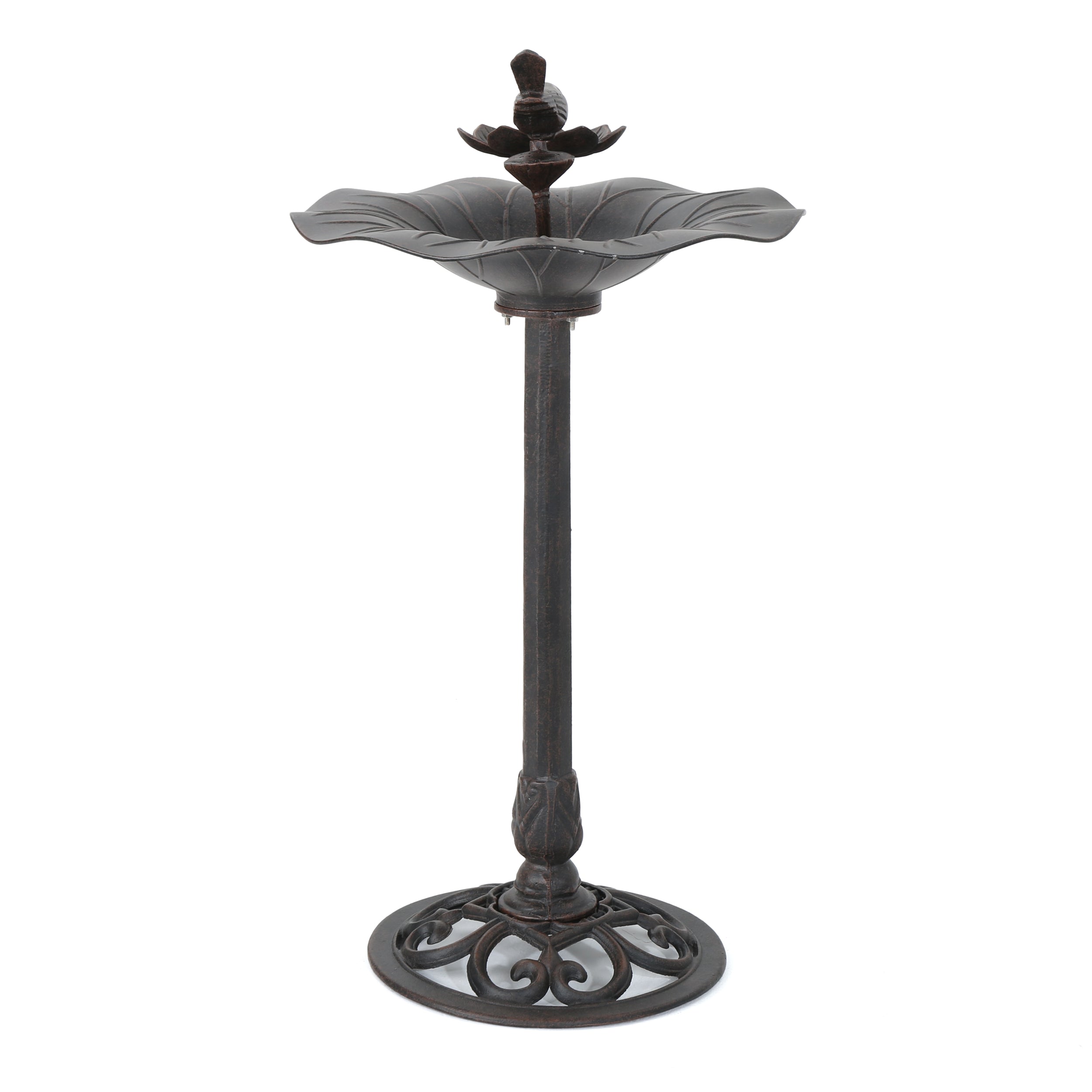 Lancaster Outdoor Aluminum Top Bird Bath with Iron Base, Bronze Finished