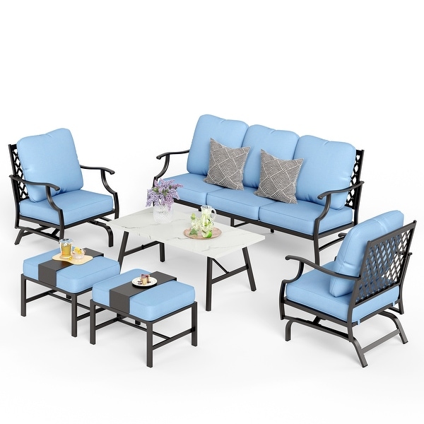 MAISON ARTS 6/7Piece Patio Conversation Sets，Sofa Set with 2/4 x Single Chairs，1 x 3seater Sofa and Coffee Table/Ottomans