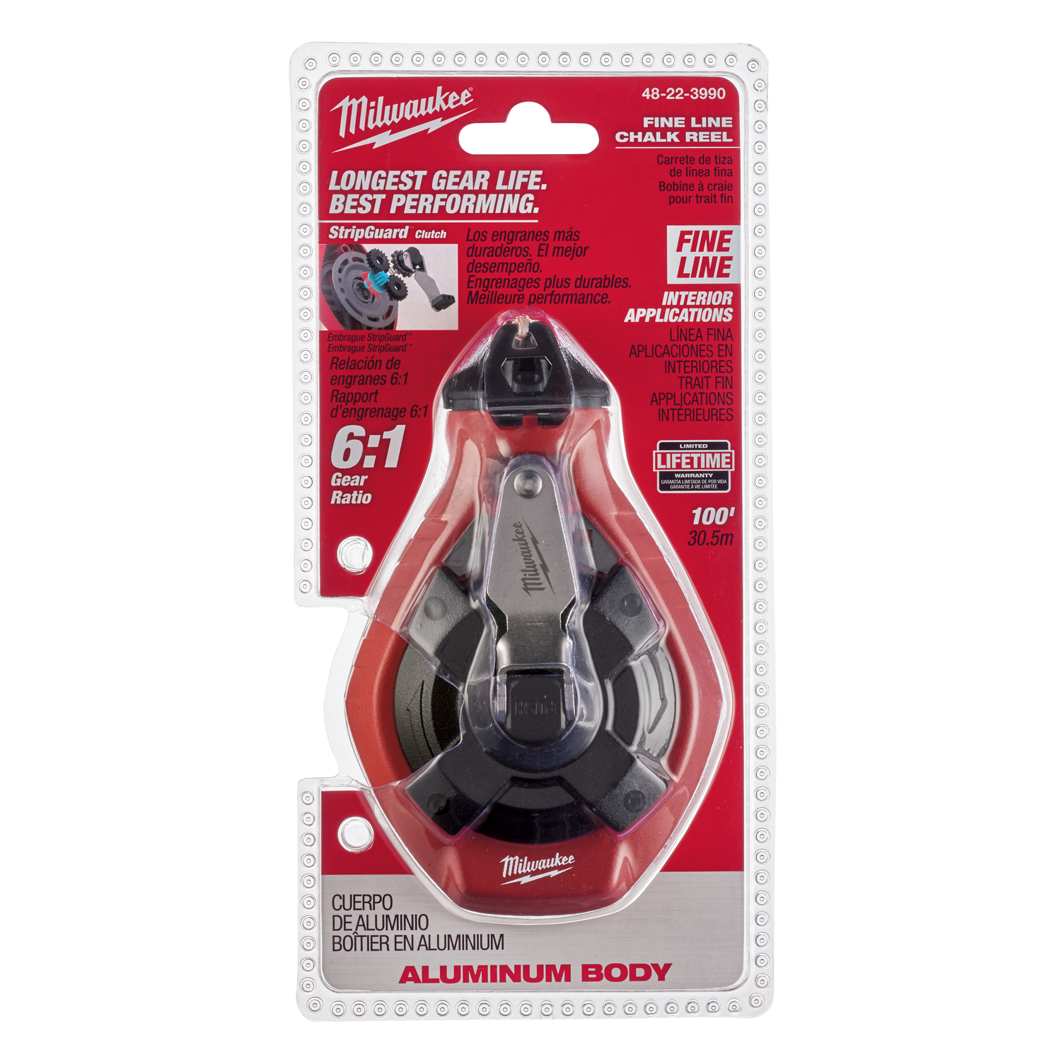 Milwaukee Precision Chalk Line Reel 100 ft. Red/White Fine Line