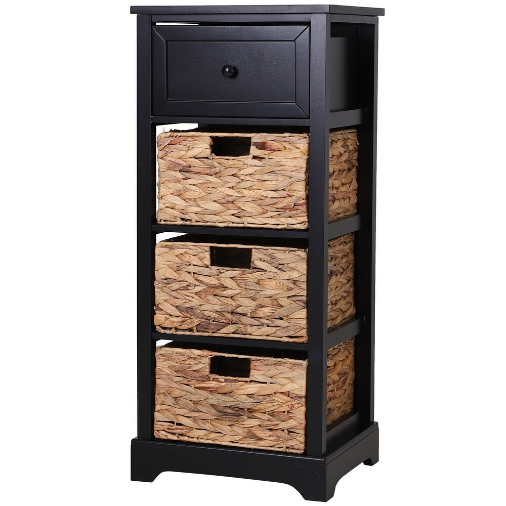 Sophia   William Side Table Decorative Storage Cabinet with Removable Water Hyacinth Woven Baskets