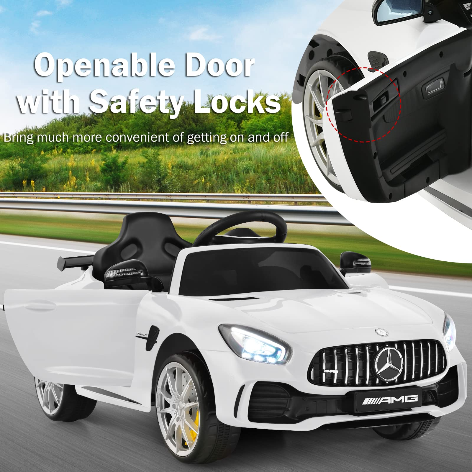 Costzon Ride on Car, 12V Licensed Mercedes Benz GTR Kids Car to Drive