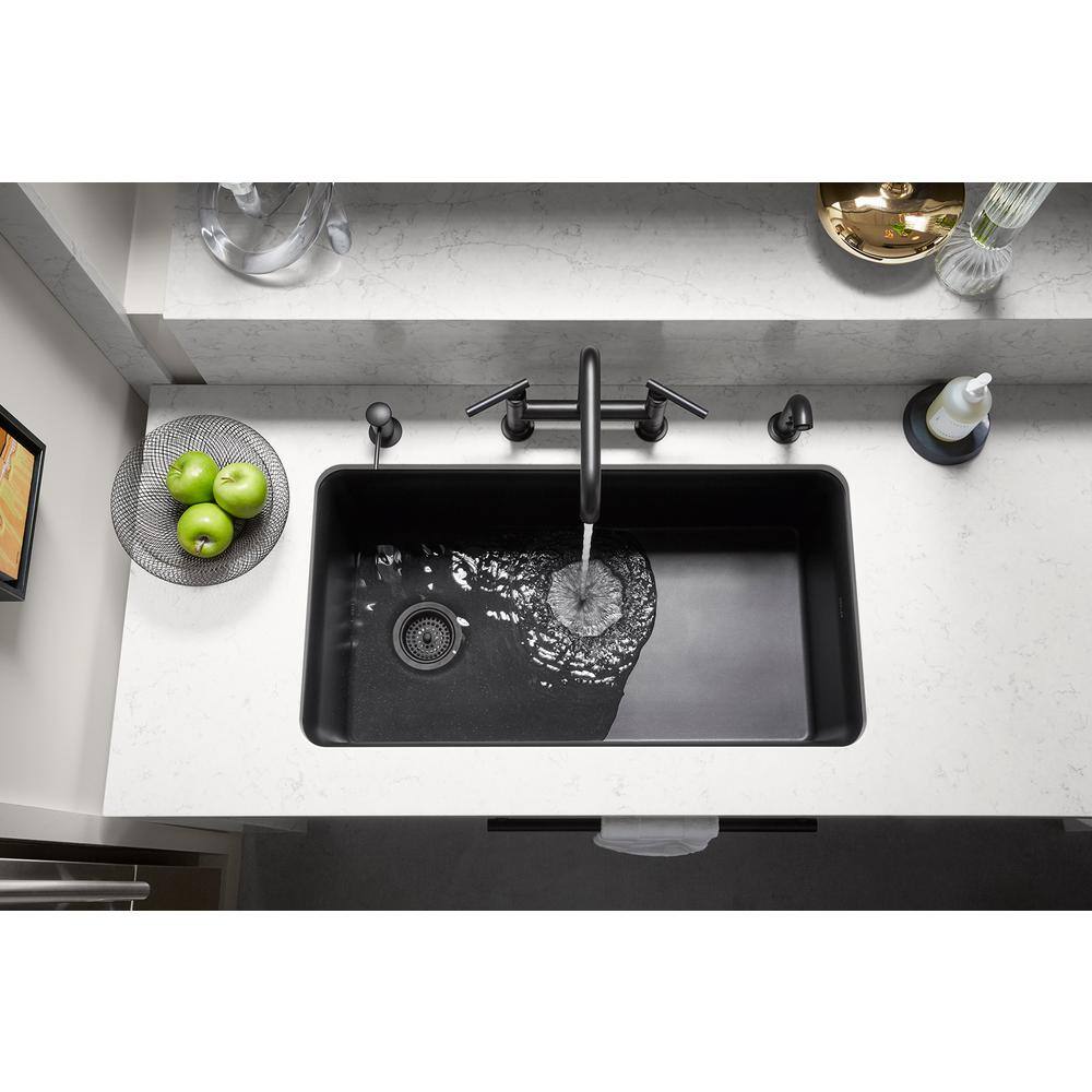 KOHLER Purist 2-Handle Bridge Kitchen Faucet with Side Sprayer in Matte Black K-7548-4-BL