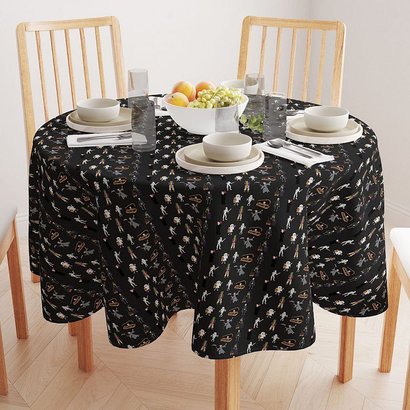 Round Tablecloth， 100% Polyester， 90 Round， Halloween Usual Characters