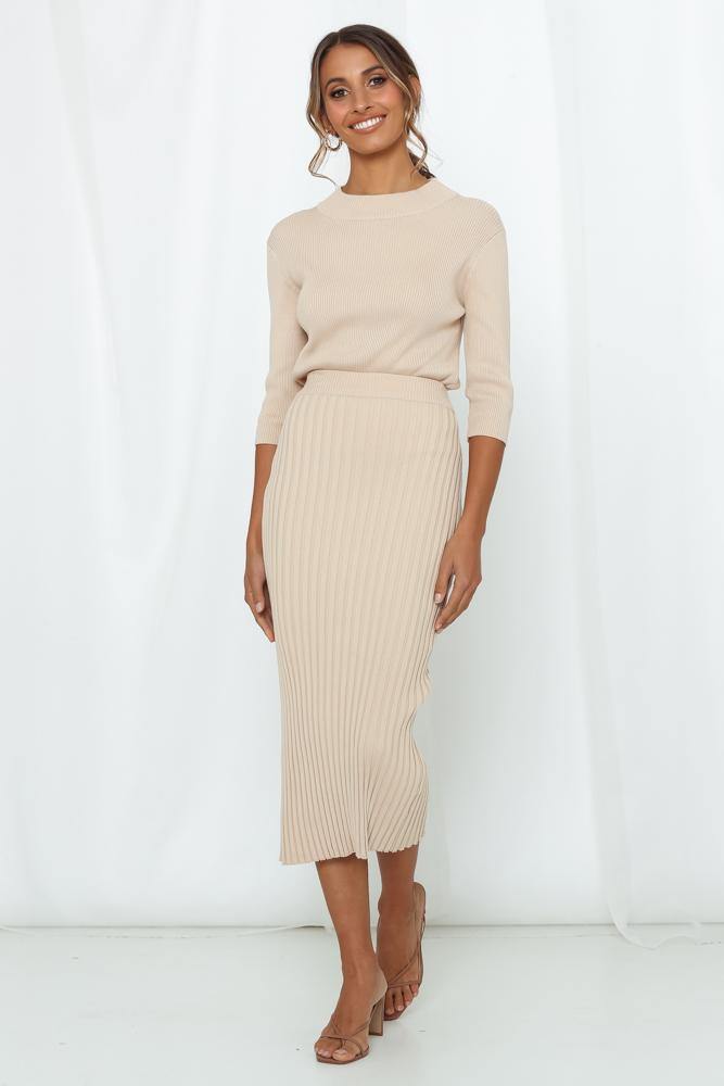 Old Flings Knit Midi Skirt Beige