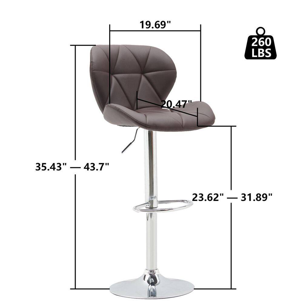 ANBAZAR 43.3in H, Brown Low Back Metal Frame 31.89 in Stool, Bar Stool with Pu Leather Seat and Footrest, Chromed Base Set of 2 WJZ-136C