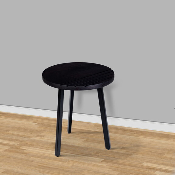 18 inch Round Mango Wood Side End Table  Grooved D...