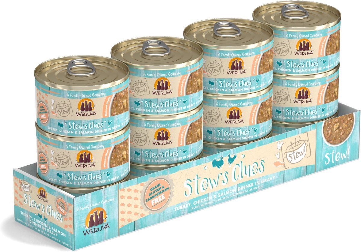 Weruva Classic Cat Stew's Clues Turkey， Chicken and Salmon in Gravy Stew Wet Canned Cat Food