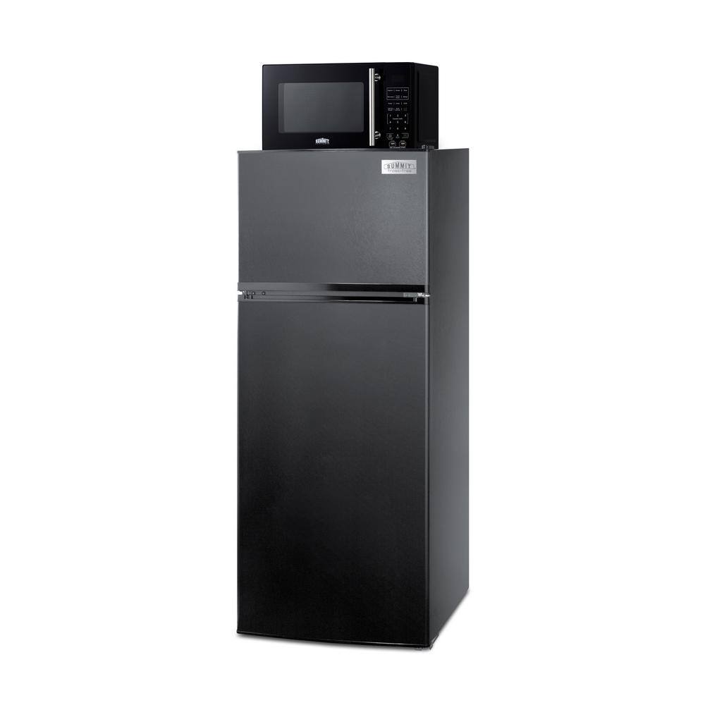 Summit Appliance 23.63 in. 10.3 cu. ft. Top Freezer Refrigerator in Black and 0.7 cu. ft. Microwave Combo MRF1119BA