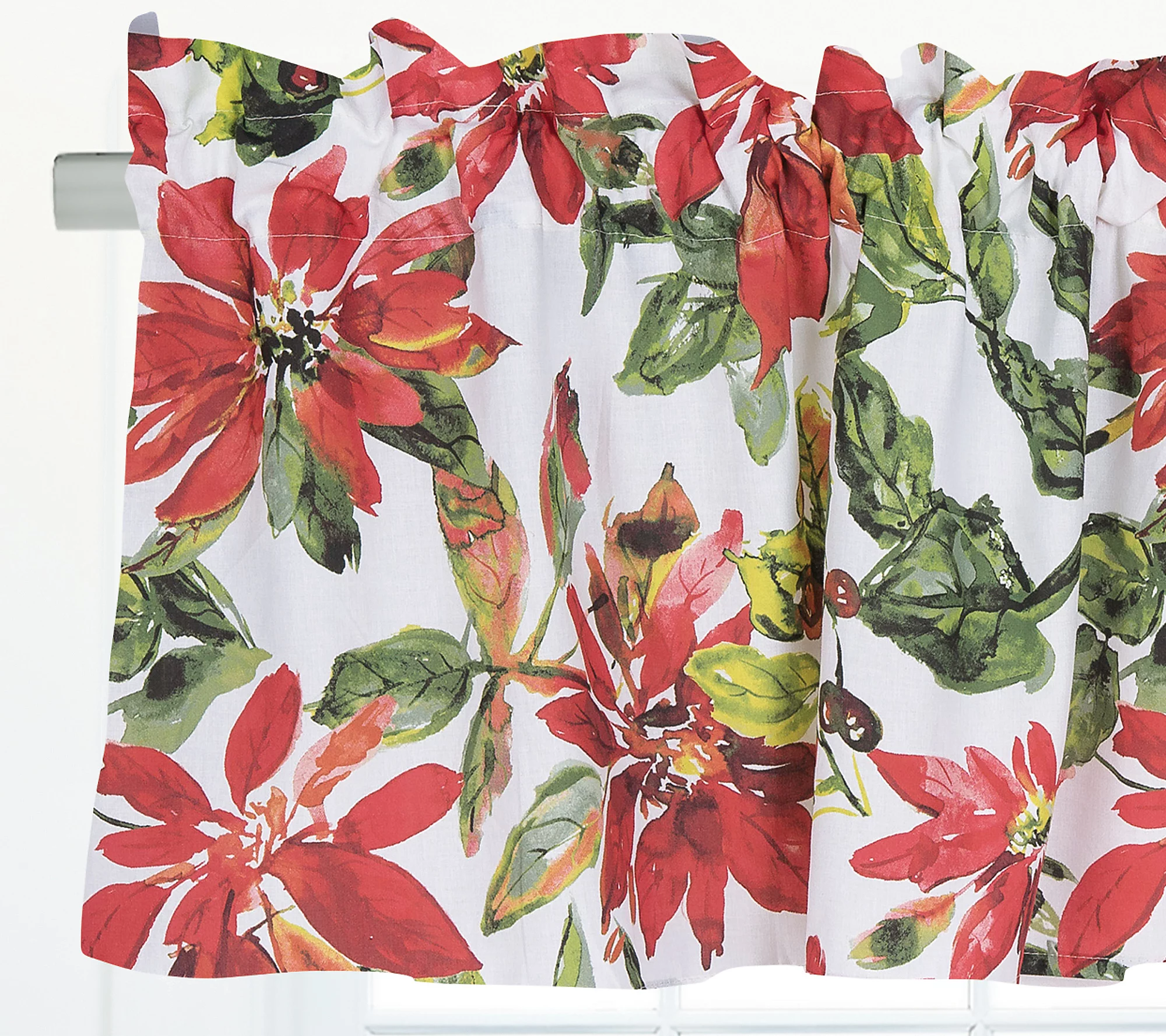 Poinsettia Berries Valance Window Treatments S 2 by Valerie