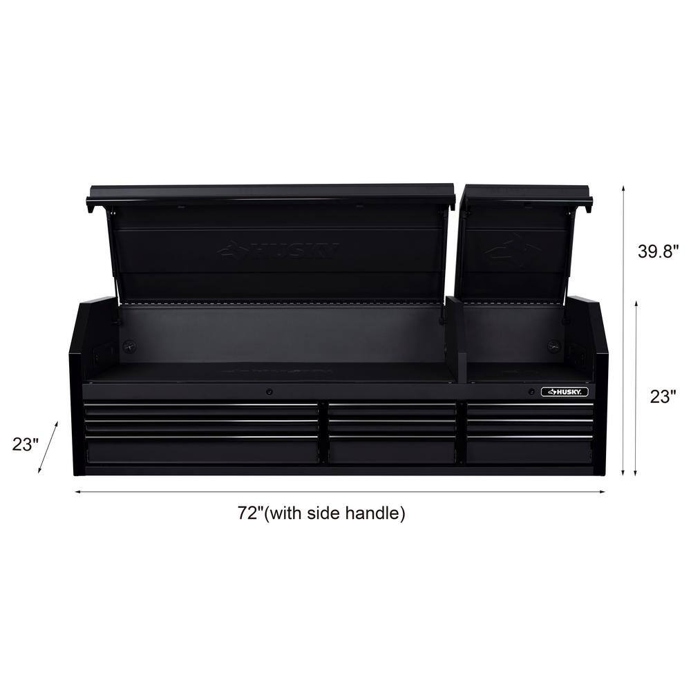 Husky Heavy-Duty 72 in. x 23 in. D 24-Drawer Matte Black Mobile Workbench with Top Chest H72MWC15CH9BLK