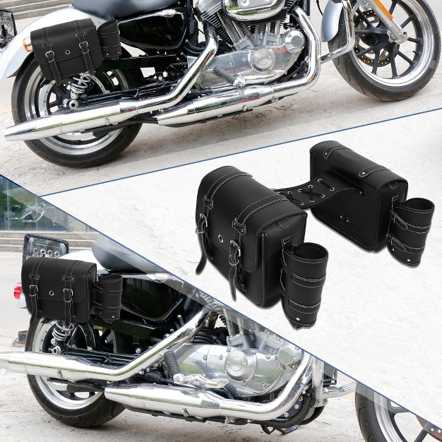 Unique Bargains Motorcycle Saddlebag Handlebar Bags Adjustable Buckles Black 1 Pair